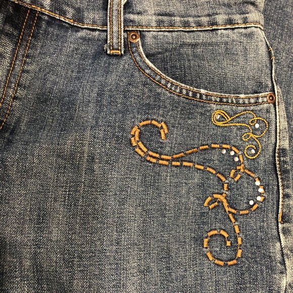 Zena Jeans Med Wash Embellished Brown Embroidery Rhinestones Womens Sz 14P - Picture 4 of 14